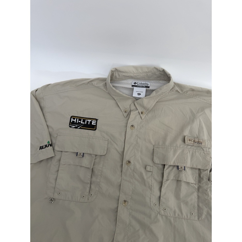 Columbia PFG Fishing Shirt Mens XL Beige Vented‎ Short Sleeve Hi-Lite